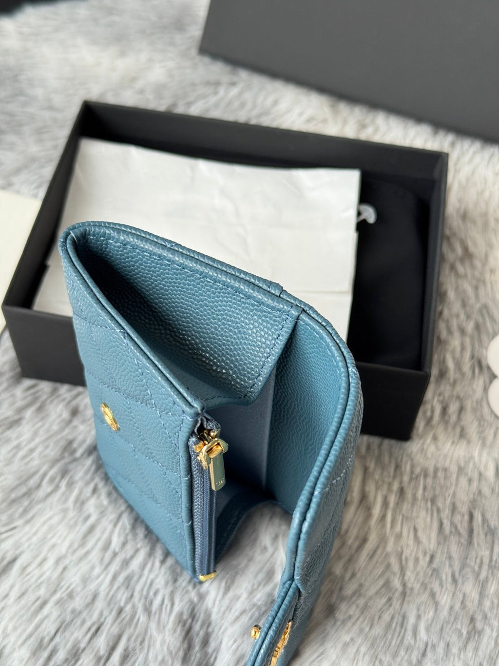 Chanel 25S Classic Flap Card Holder 11 in Slate Blue Caviar Gold Hardware