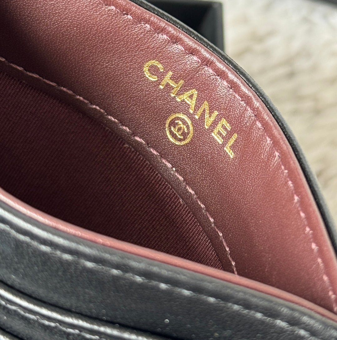 Chanel 25S Card Holder 11 in Black Lambskin Gold Hardware