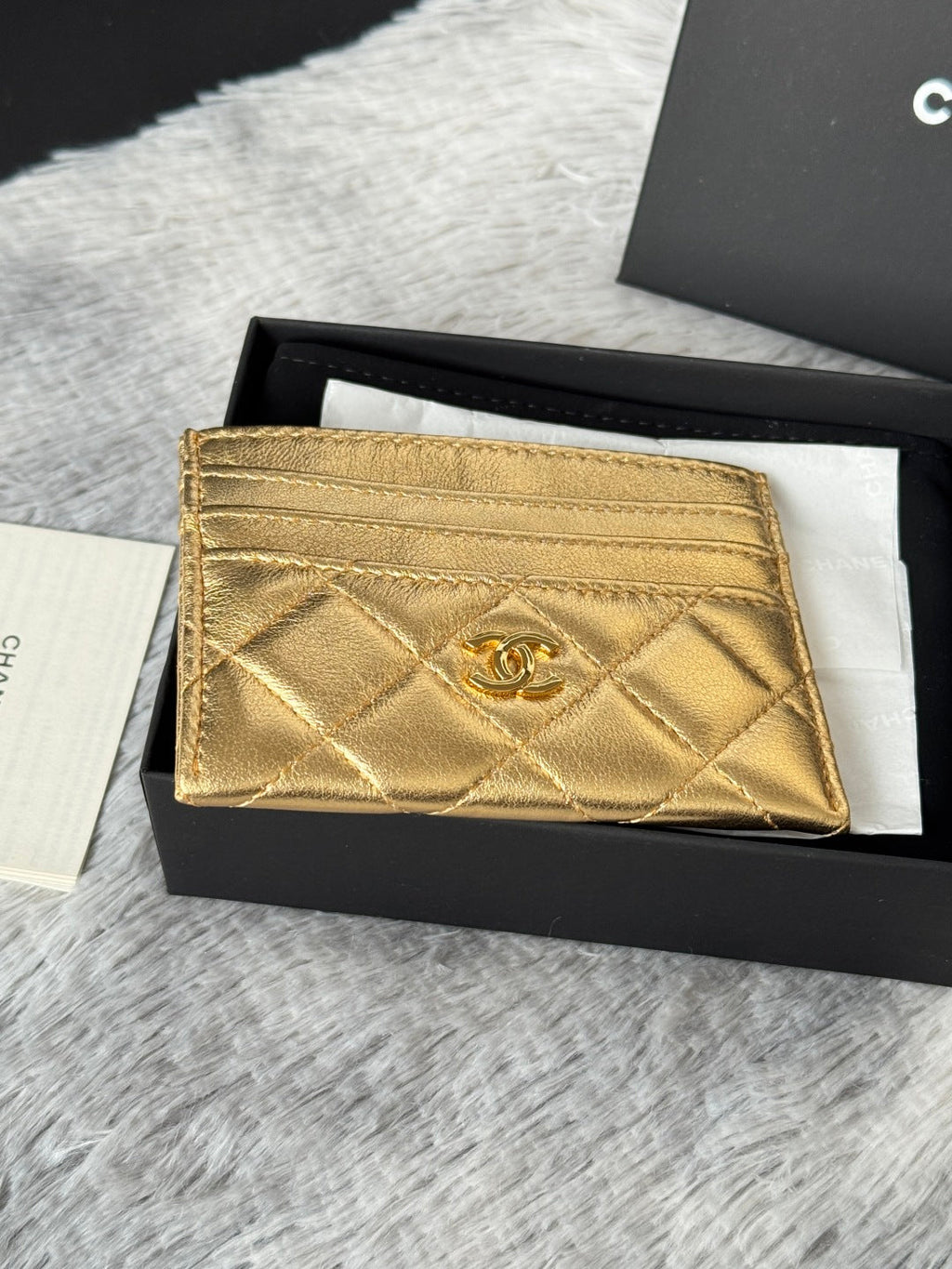 Chanel 25S Card Holder 11 in Gold Lambskin Gold Hardware