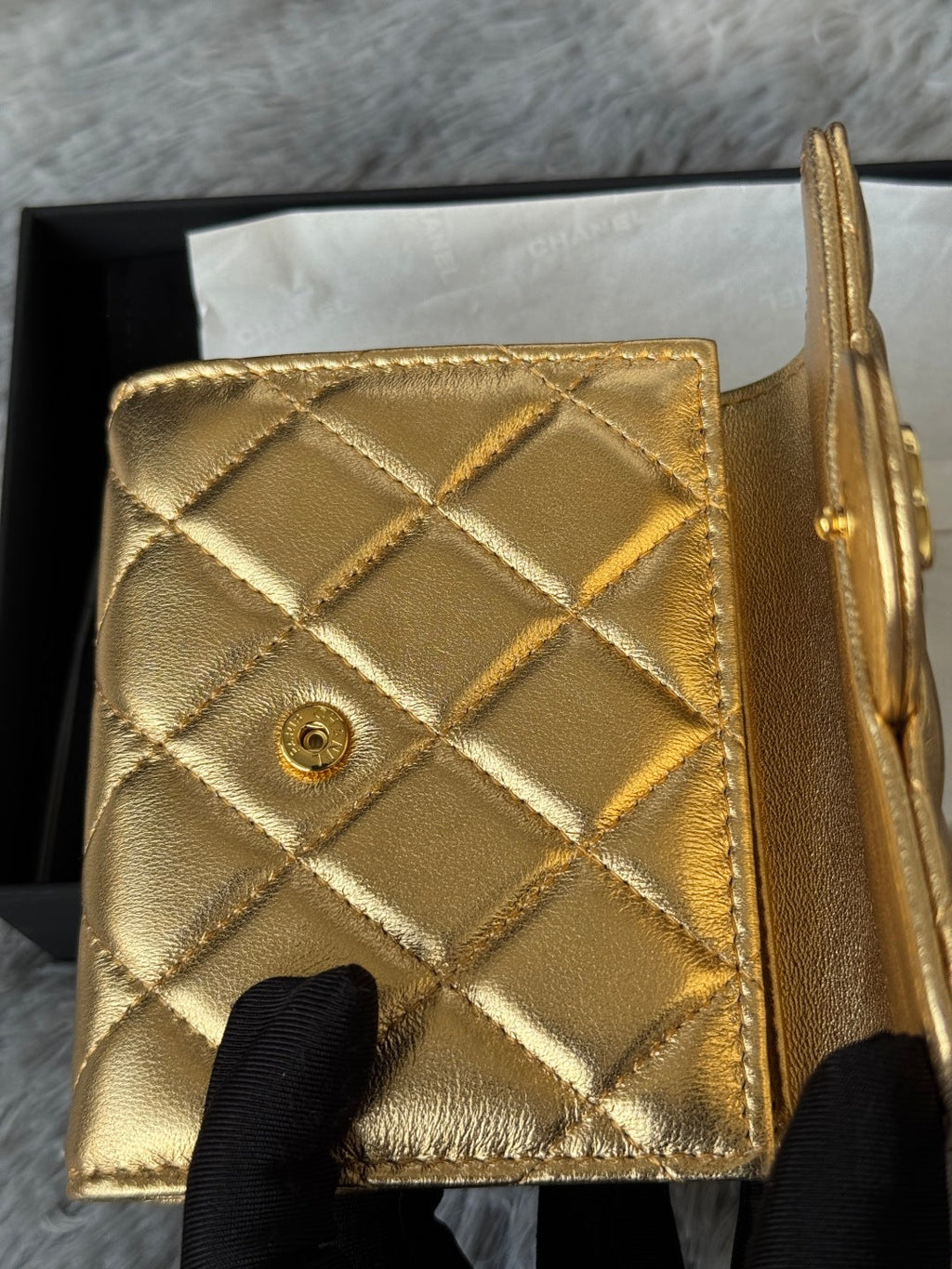 Chanel 25S Cf Small Tri Fold Wallet 11 in Gold Caviar Gold Hardware