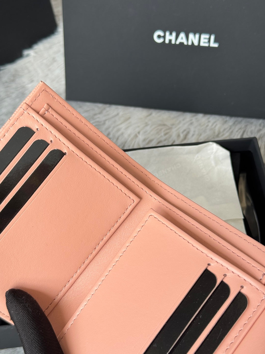 Chanel 25S Cf Small Tri Fold Wallet 11 in Peach Pink Caviar Gold Hardware