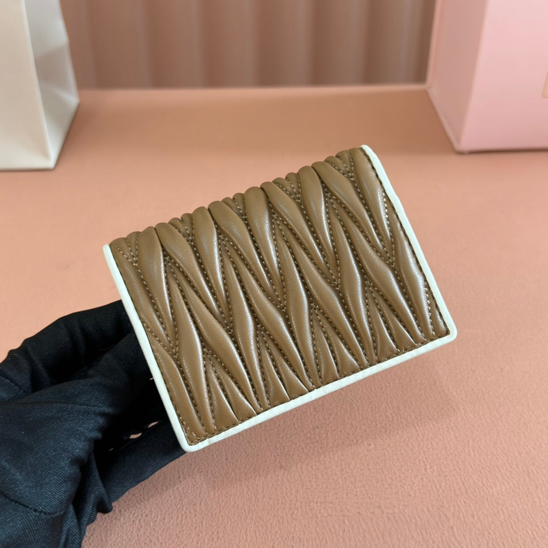 Small Matelassé Nappa Leather Wallet Brown