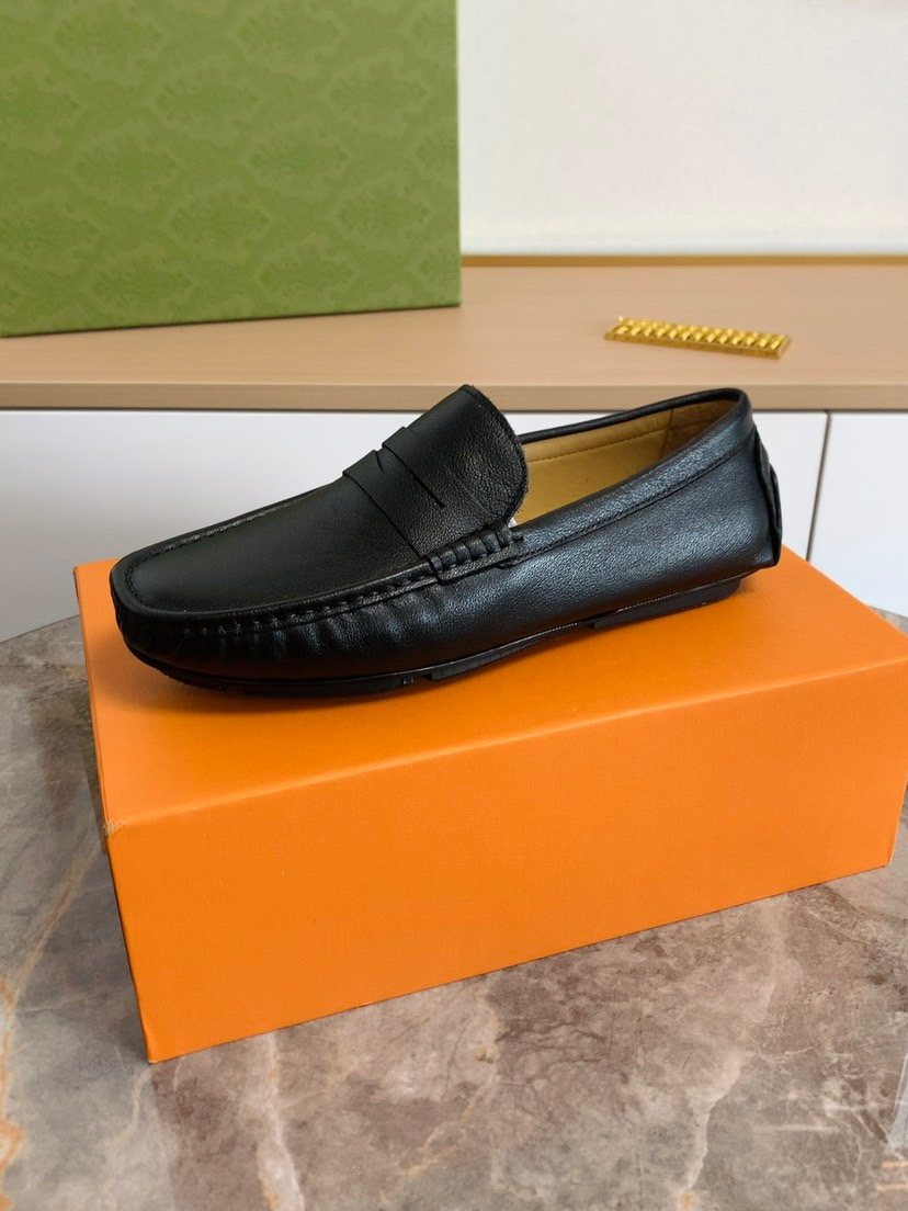 Louis Vuitton Black Moc-Toe Loafers — side
