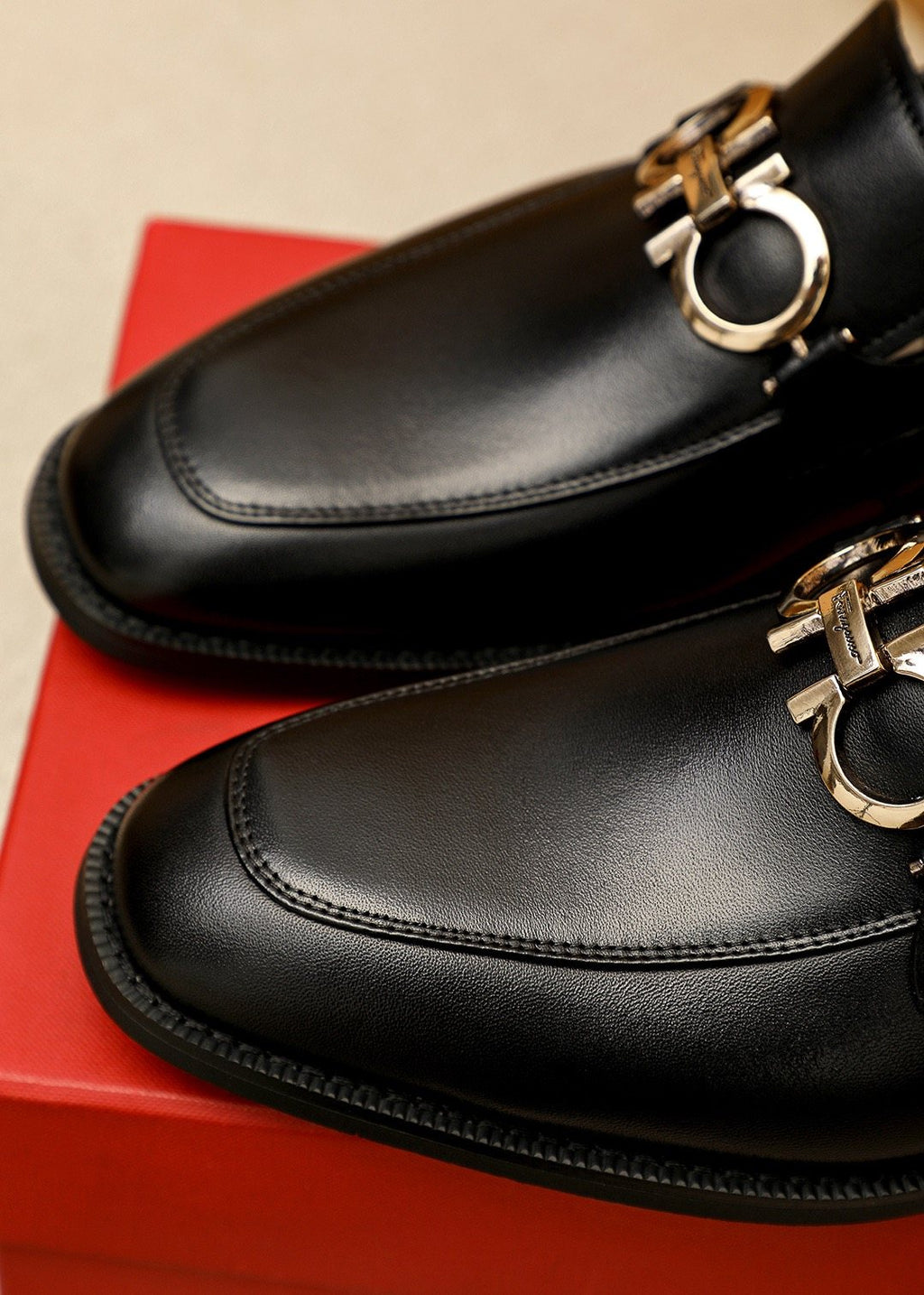 Ferragamo Black Hardware Loafers — detail