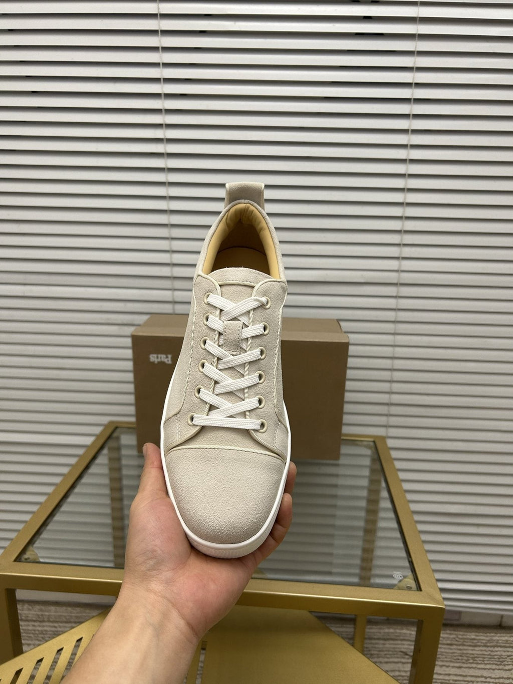 Christian Louboutin Light Beige Low-Top Sneakers — front