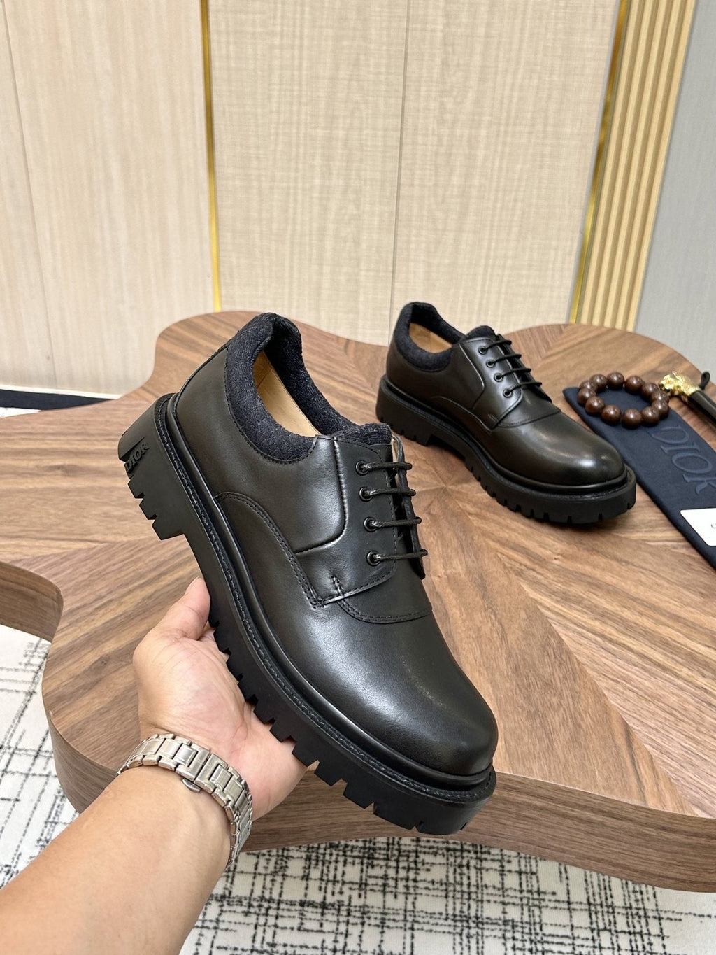 Dior Black Lug Sole Lace-Up Shoes — model