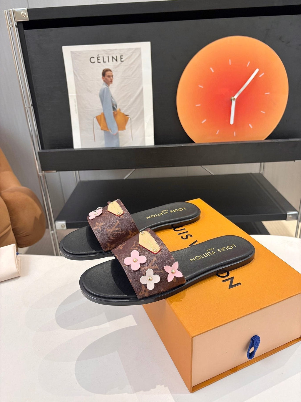 Louis Vuitton Floral Slide Sandals — front