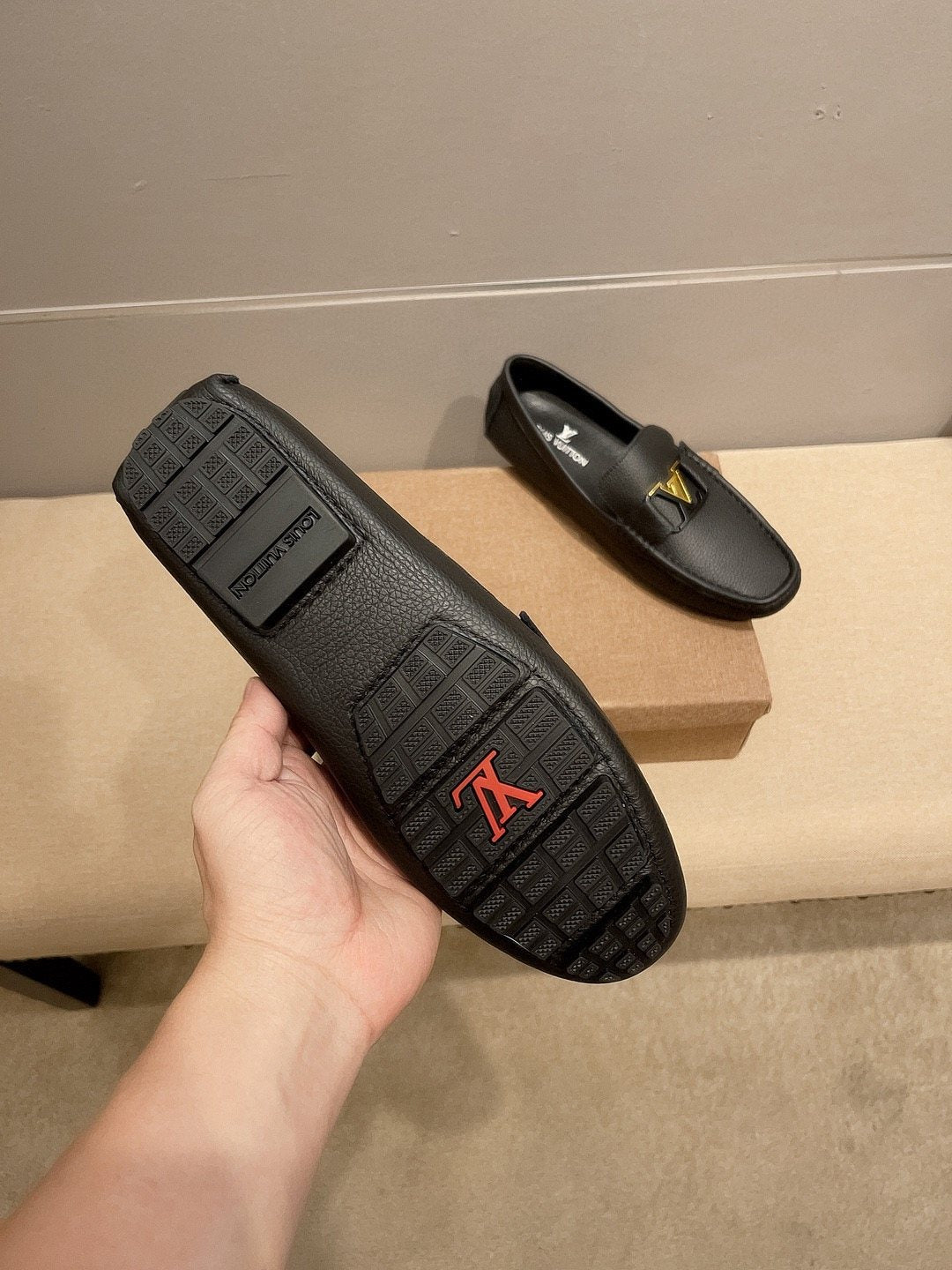 Louis Vuitton Black Gold-Tone Buckle Loafers — detail