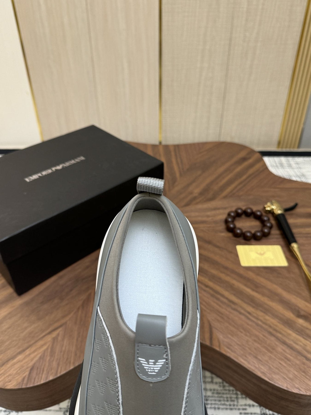 Emporio Armani Gray Slip-On Sneakers — detail