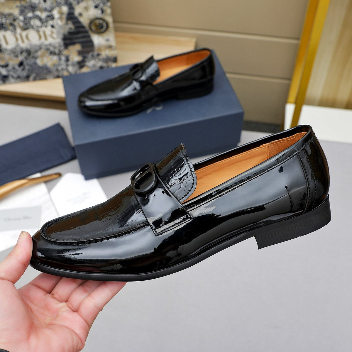 Dior Black Embossed Buckle Loafers — model
