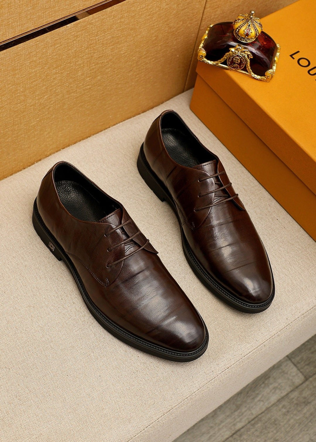 Louis Vuitton Dark Brown Croc-Embossed Dress Shoes — hero