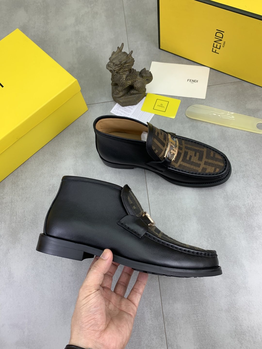 FENDI Black Monogram Vamp Ankle Boots — model