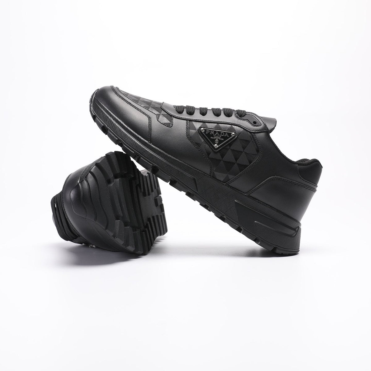 Prada Black Triangle-Plaque Sneakers — side
