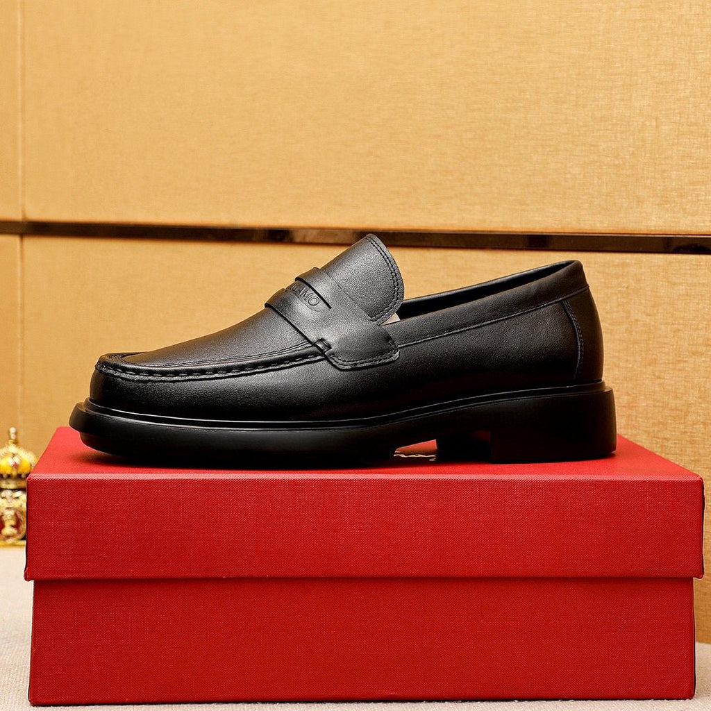Ferragamo Black Leather Loafers — side