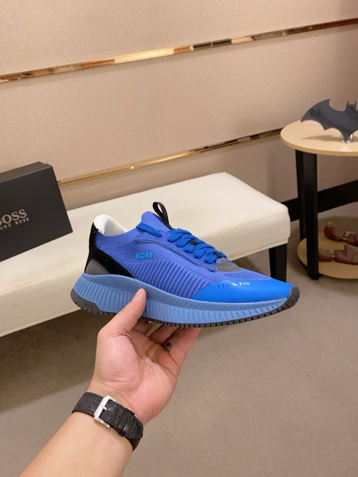 BOSS Knit Lace-Up Sneakers — side