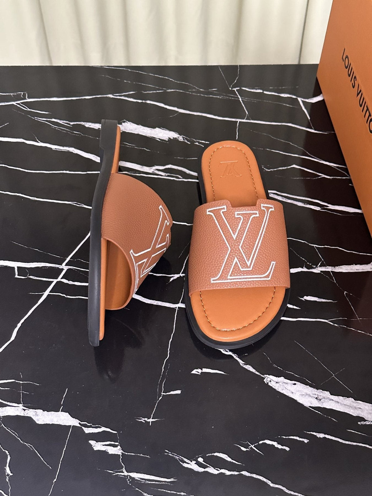 Louis Vuitton Logo Strap Slide Sandals — side