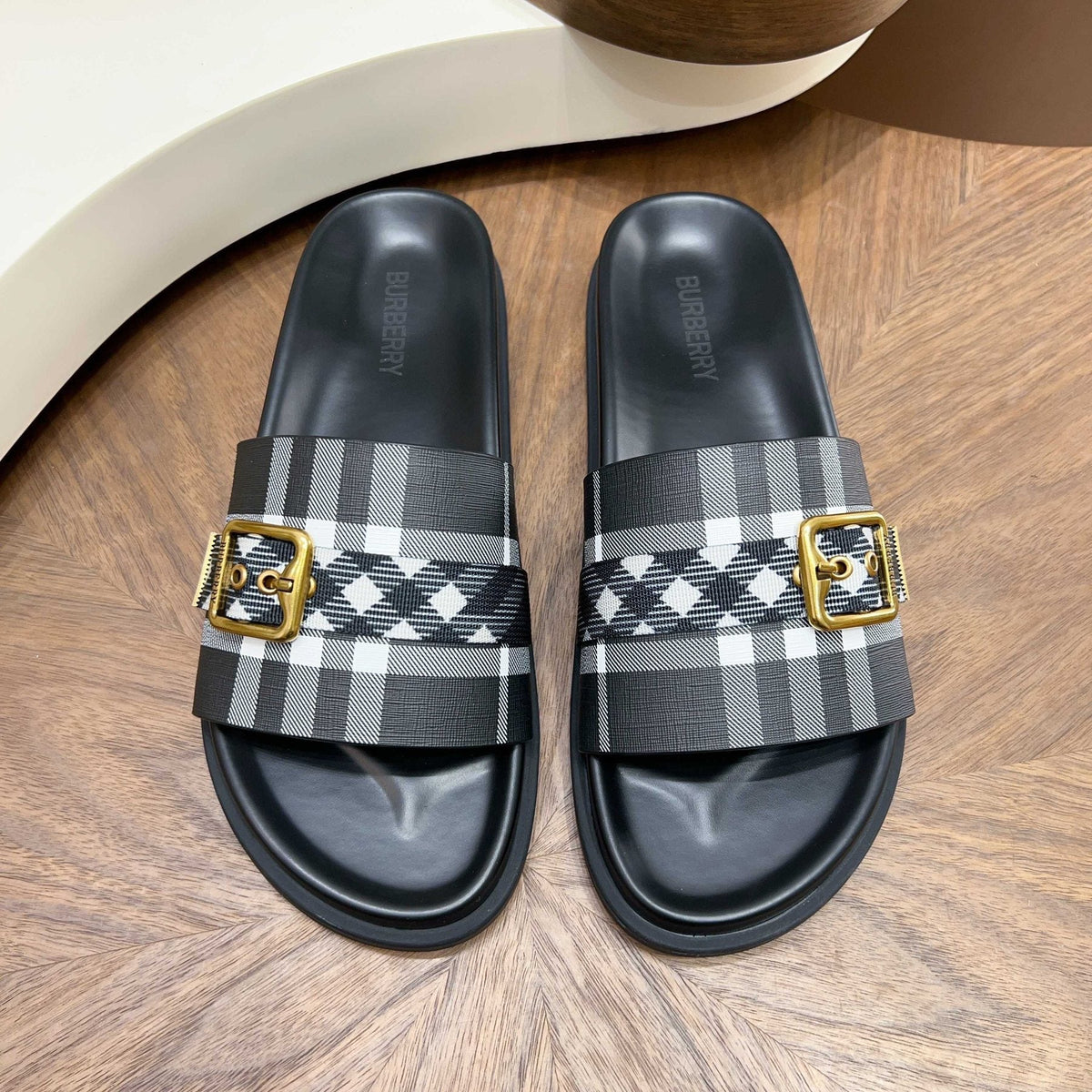 Burberry Check Cross-Strap Slide Sandals — front