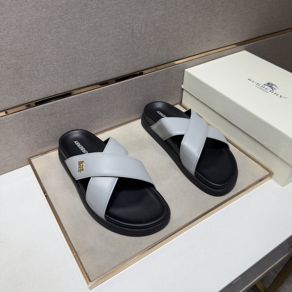 Burberry Cross-Strap Slide Sandals — front