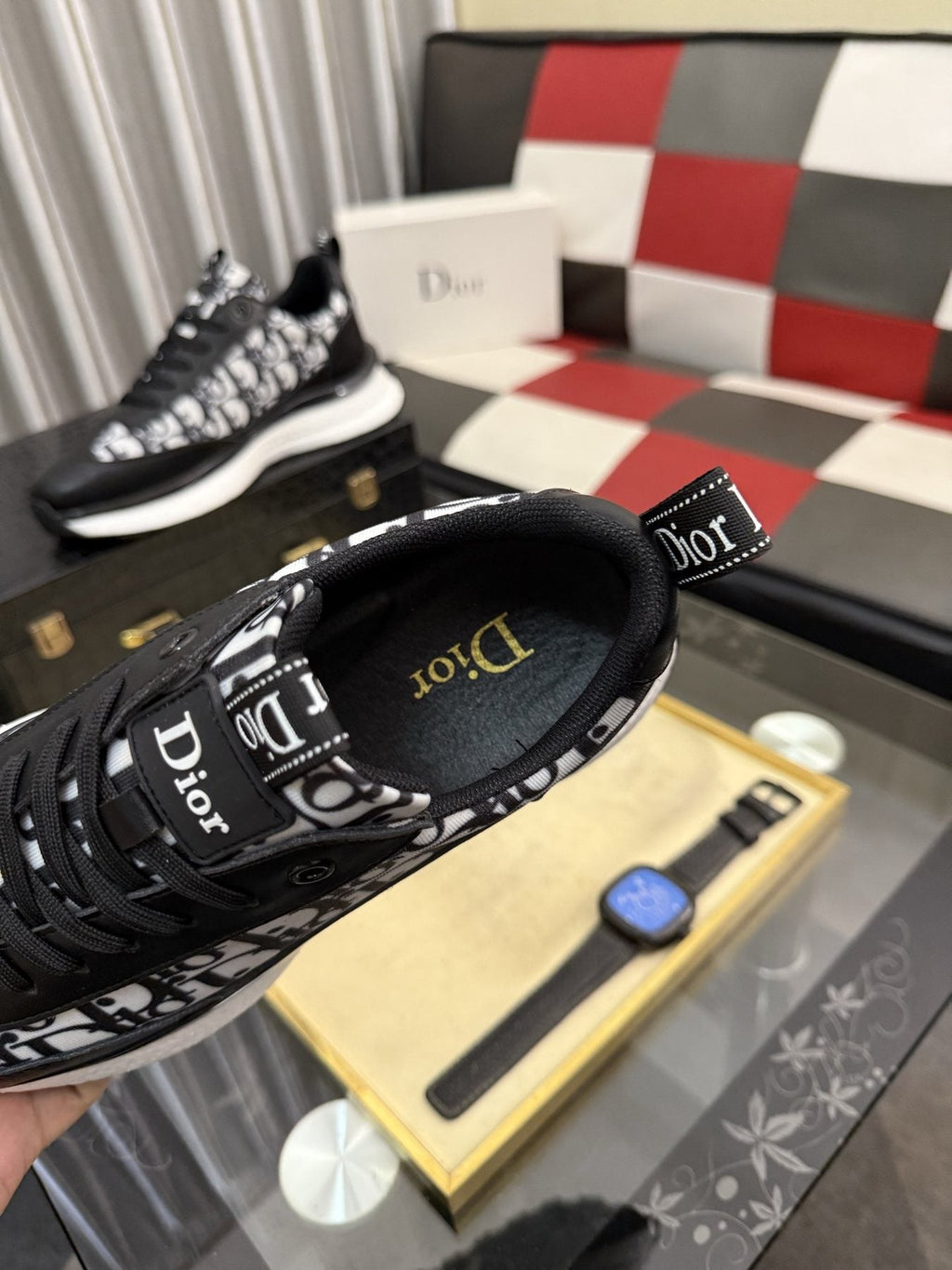 Dior Patterned Panel Low-Top Sneakers — detail