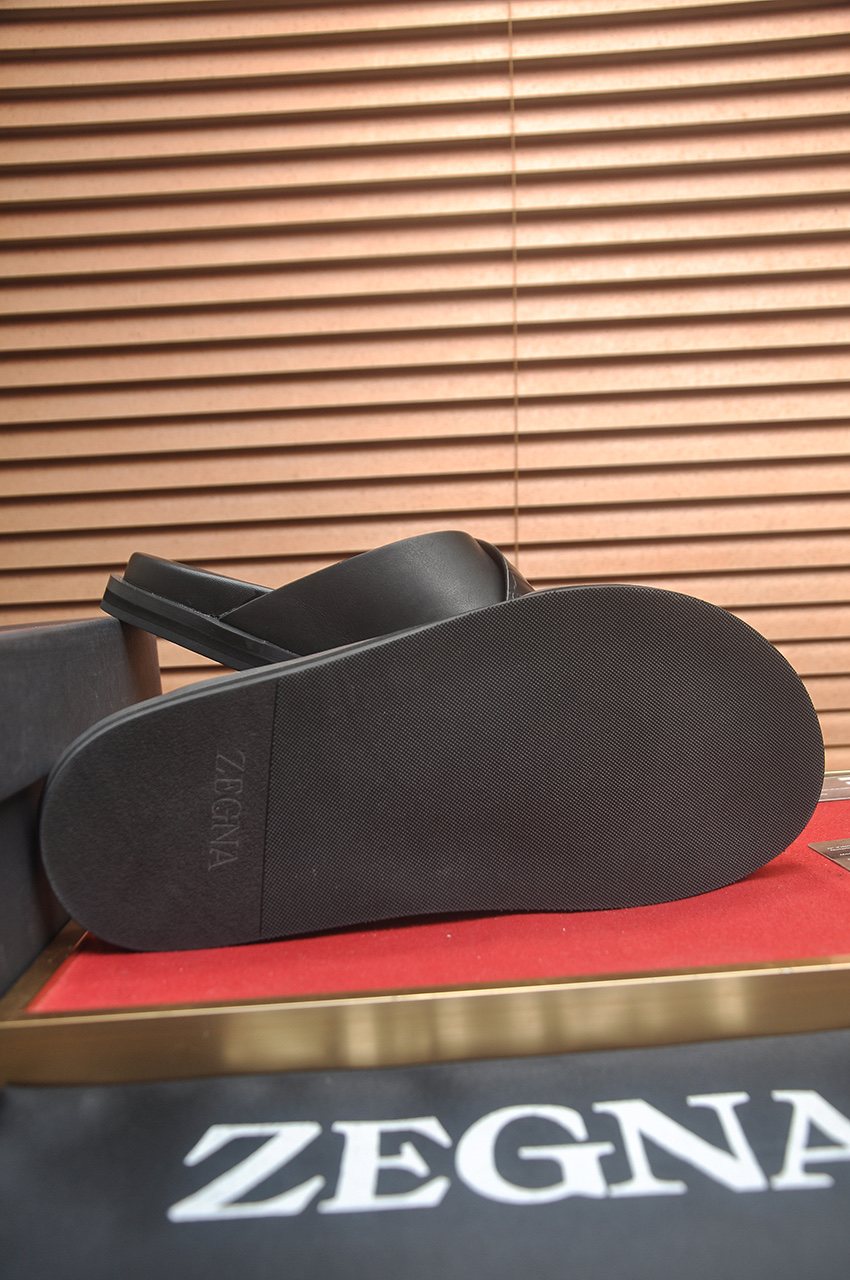 Zegna Cross-Strap Slide Sandals — detail