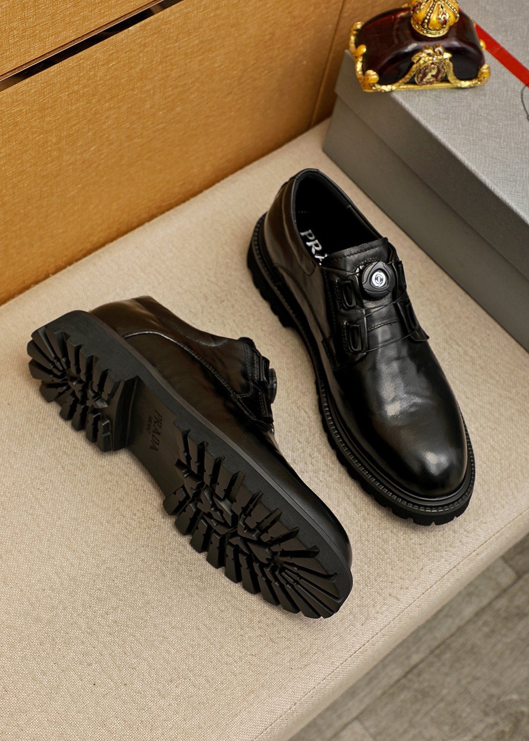 Prada Polished Lace-Up Lug Sole Dress Shoes — front