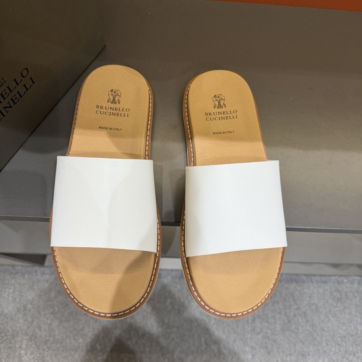 Brunello Cucinelli Wide-Strap Slide Sandals — front