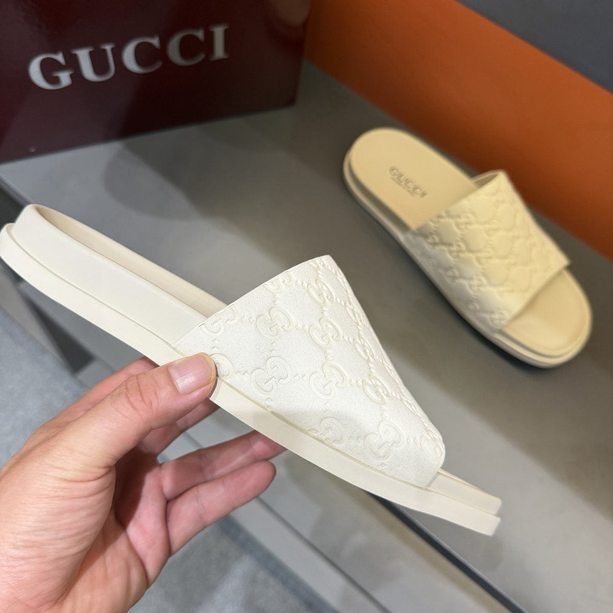 Gucci Embossed Strap Slide Sandals — side