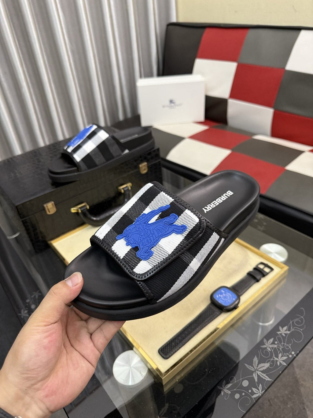Burberry Check Slide Sandals — detail
