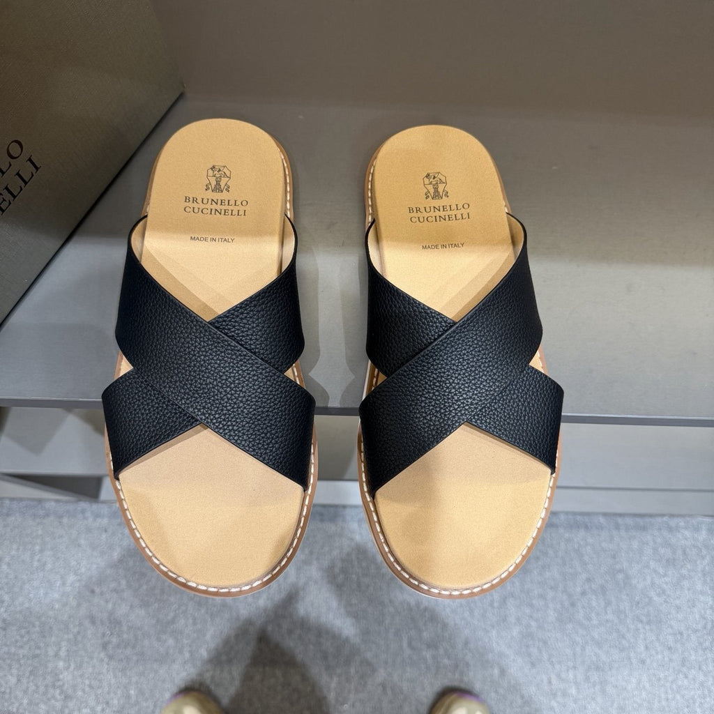 Brunello Cucinelli Cross-Strap Slide Sandals — front