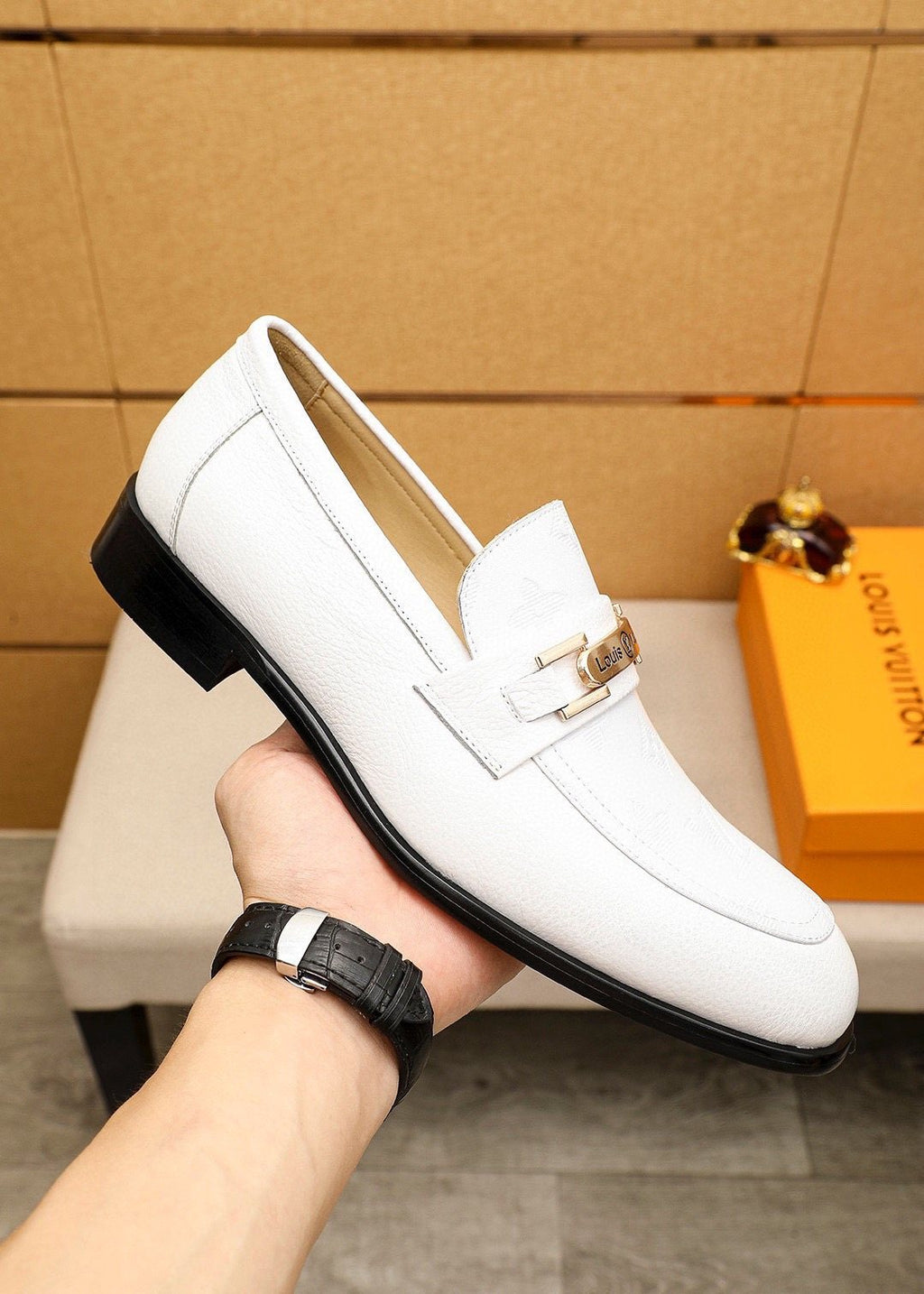 Louis Vuitton Textured Bar Loafers — model