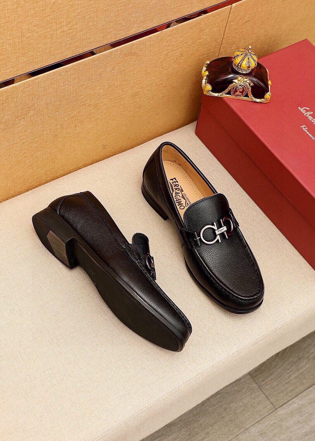 Ferragamo Black Pebbled Leather Loafers — model