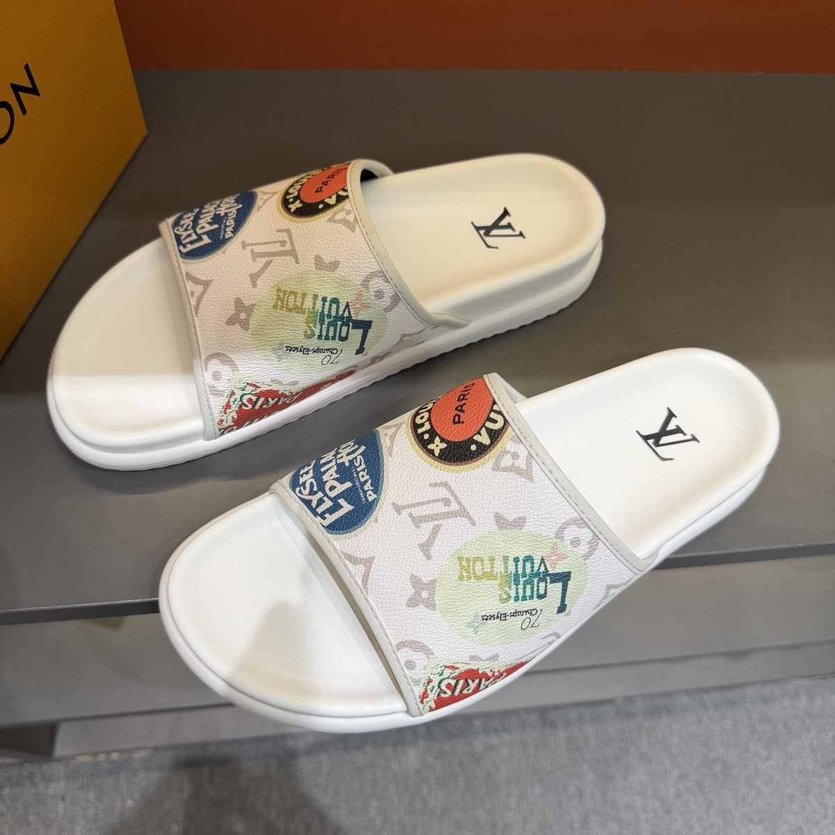 Louis Vuitton Colorful Print Slide Sandals — detail